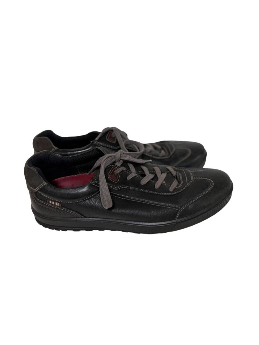 Ecco Mens Size 45 12 Black Flat Lace Tie Up Sneaker SHoes Leather
